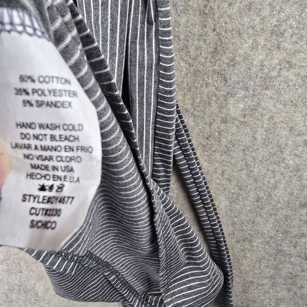 Ces Femme Womens Striped Gray Midi Belted  Small Dress Cotton Blend Stretch - Picture 4 of 6